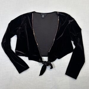Ninety Women's Cropped Wrap Cardigan Velvet Purple/Black Size XL Sequin Accent